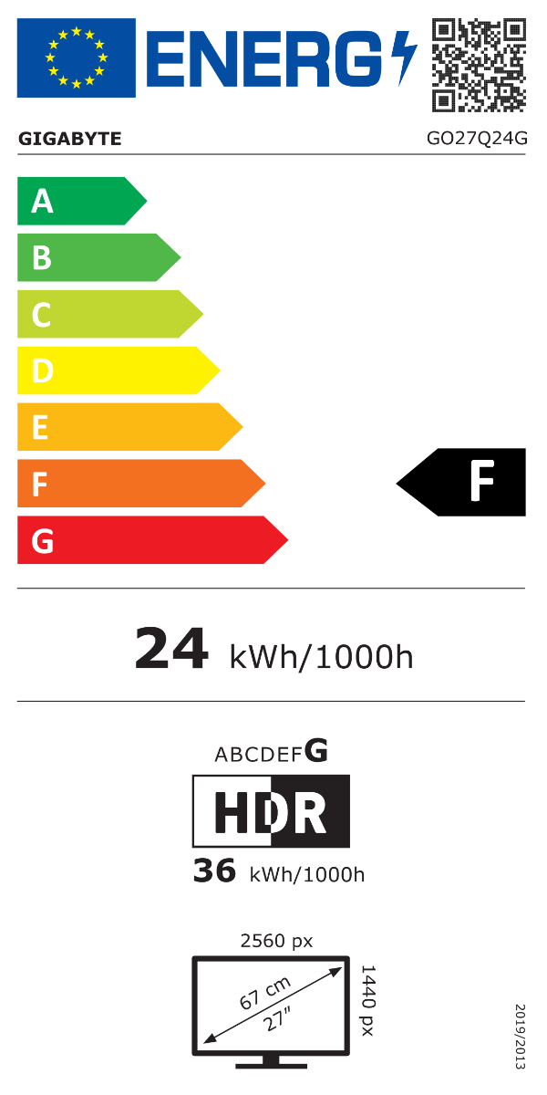 Energimerking for Gigabyte GO27Q24G 27" QHD WOLED 240Hz Skjerm